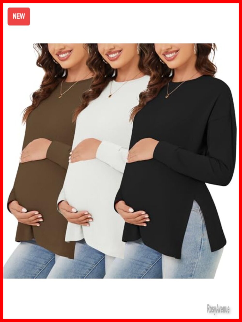 3 Pack Maternity Long Sleeve Side Ruched T-Shirts Cotton Spandex Pregnancy Tops